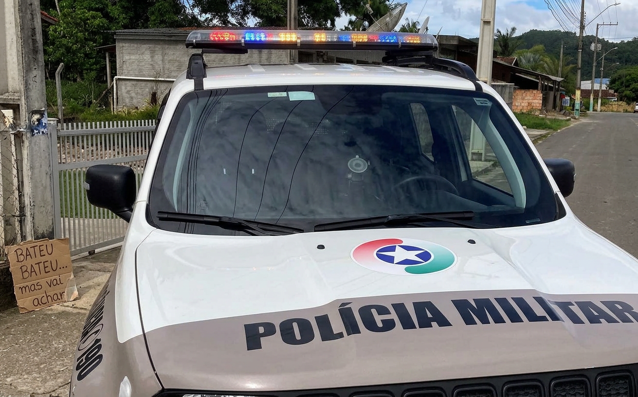 Chevrolet Onix abandonado em rua de Araçatuba, Imbituba, durante operação de recuperação da Polícia Militar.