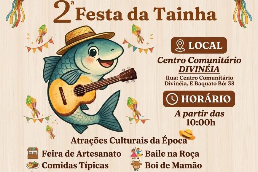 Ilustração editorial de silhuetas de pescadores e tainhas grelhadas em brasa, com elementos geométricos de ondas e rede de pesca, ao fundo formas que remetem ao bairro Divineia em Imbituba.